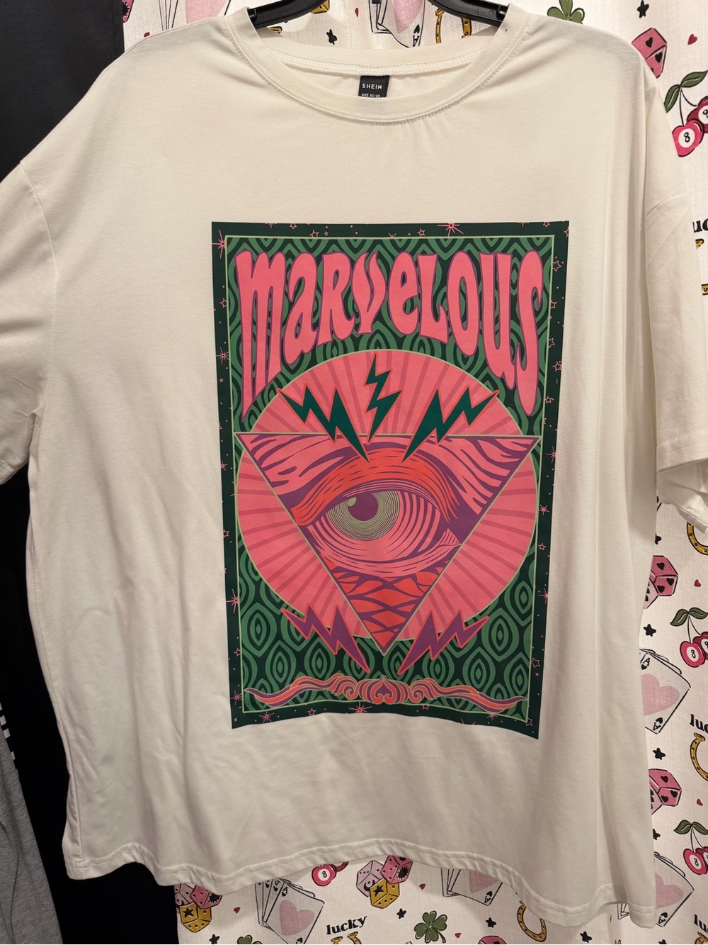 SHEIN Graphic 'Marvelous' Eye Tee in Pink & Green